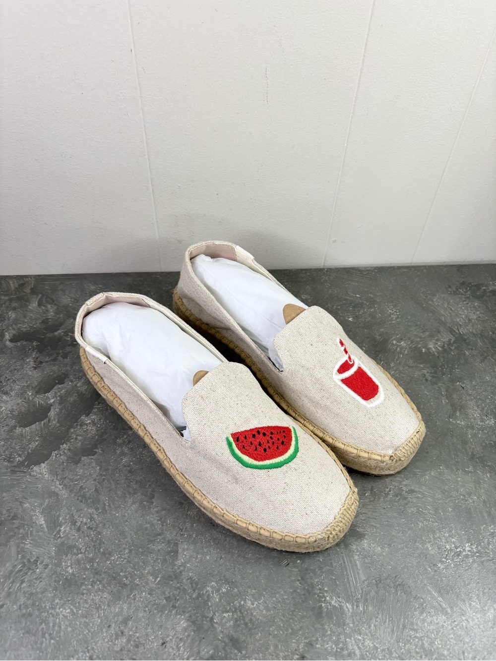 Soludos Watermelon Juice Platform Espadrilles natural sand patch novelty 8.5 new - Picture 4 of 9